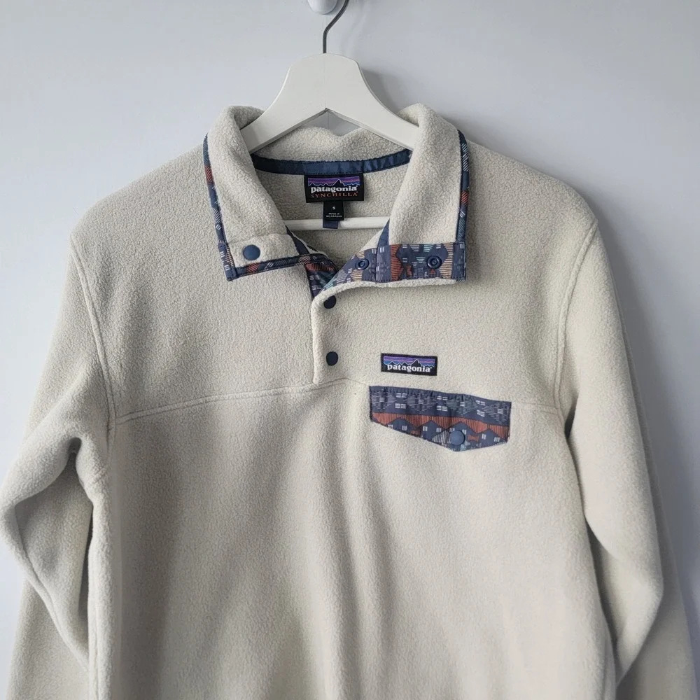 patagonia women lightweight synchilla snap-T pullover sweater sz S Pelican stone - Picture 3 of 8
